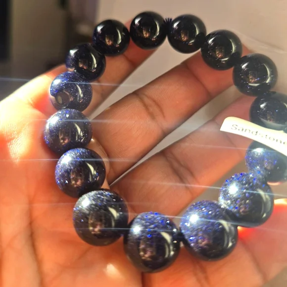 Blue Sandstone Beaded Bracelet - Picture 1 of 4